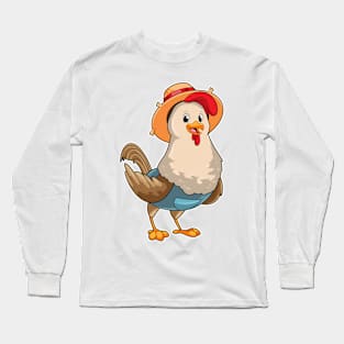Chicken as Farmer with Hat Long Sleeve T-Shirt